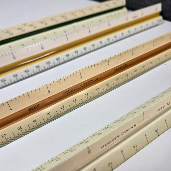 LOT (5) VTG 12" Engineer Architect Triangular Rulers Helix Hughes-Owens Keuffel - Picture 4 of 13